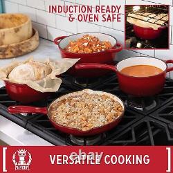 Enameled Cast Iron Cookware Set (Rouge Red), 7-Piece Set, Nonstick, Oversized