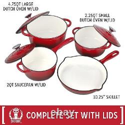 Enameled Cast Iron Cookware Set (Rouge Red), 7-Piece Set, Nonstick, Oversized