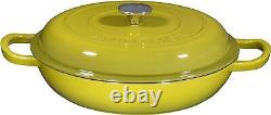 Enameled Cast Iron Cookware Shallow Casserole Braiser Pan, With Steel Knob Cover