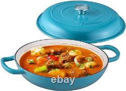 Enameled Cast Iron Cookware Shallow Casserole Braiser Pan, With Steel Knob Cover