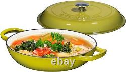 Enameled Cast Iron Cookware Shallow Casserole Braiser Pan, With Steel Knob Cover