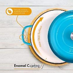 Enameled Cast Iron Cookware Shallow Casserole Braiser Pan, With Steel Knob Cover