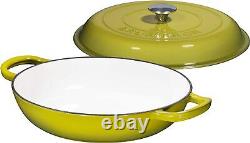 Enameled Cast Iron Cookware Shallow Casserole Braiser Pan, With Steel Knob Cover