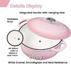 Enameled Cast Iron Covered 5.5 Quart Dutch Oven Dual Handle Pink