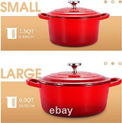 Enameled Cast Iron Dutch Oven Set with Lids, 2Pcs Cast Iron Pot, 6QT & 1.5QT Ena