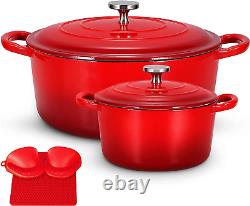 Enameled Cast Iron Dutch Oven Set with Lids, 2Pcs Cast Iron Pot, 6QT & 1.5QT Ena