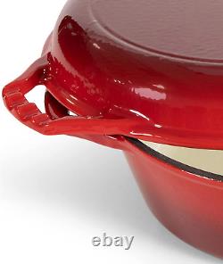 Enameled Red 2-In-1 Cast Iron Multi-Cooker by Heavy Duty 3 Quart Deep Skillet