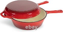 Enameled Red 2-In-1 Cast Iron Multi-Cooker by Heavy Duty 3 Quart Deep Skillet