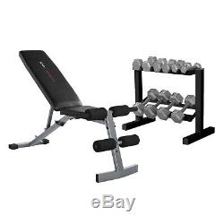 Exercise Bench with 150 Lb Dumbbell Weight Set Barbell Storage Rack Home Gym Fit