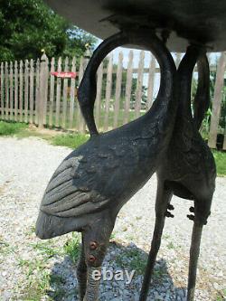 Exquisite Older Crane, Egret, Heron Garden Birdbath Cast Iron Base Weight 28 Lb