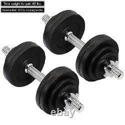 Fitness Maniac USA 65 lbs Adjustable Dumbbells Set Solid Cast Iron Weight Plates