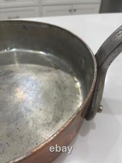 French 3.5mm Copper 11.375 Saute Pan with Tin Lining and Cast Iron Handle 10 Lb