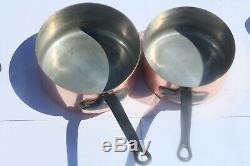 French Vntage Copper Pan Saucepan Set 5 With Cast Iron Handles Tin Lined 10.1lbs