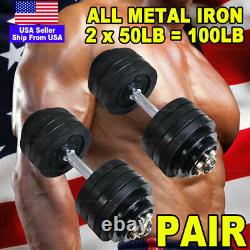 Full Iron Total 100lb Adjustable Dumbbells Set 2 x 50lbs Dumbbells Weight Pair