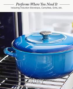 German Enameled Iron, round 5.3QT Dutch Oven Pot with Lid, Azure Blue