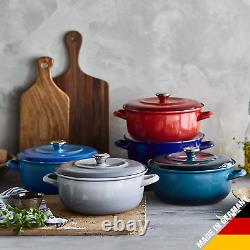 German Enameled Iron, round 5.3QT Dutch Oven Pot with Lid, Azure Blue