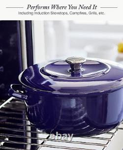 German Enameled Iron, round 5.3QT Dutch Oven Pot with Lid, Cobalt Blue