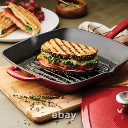 Grill Pan with Press Enameled Cast Iron 11-In Graduated Red, 80131/059DS