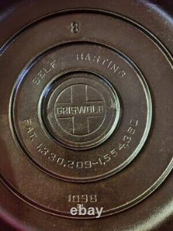 Griswold #8 Cast Iron BUTTON LOGO 1098 B Self Basting Skillet Cover RESTORED