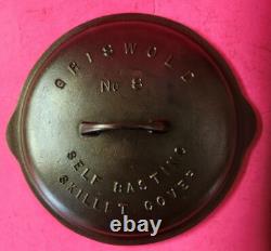 Griswold #8 Cast Iron Raised Letter Low Dome 468 Self Basting Skillet Cover