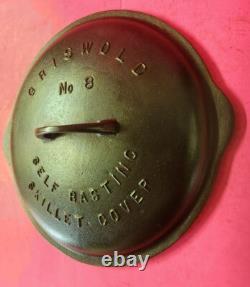 Griswold #8 Cast Iron Raised Letter Low Dome 468 Self Basting Skillet Cover