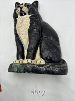 HUGE Heavy 9 lbs ANTIQUE VINTAGE BLACK White CAT DOOR STOP Cast Iron 12