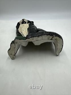 HUGE Heavy 9 lbs ANTIQUE VINTAGE BLACK White CAT DOOR STOP Cast Iron 12