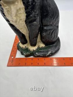 HUGE Heavy 9 lbs ANTIQUE VINTAGE BLACK White CAT DOOR STOP Cast Iron 12