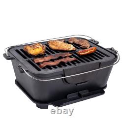 Heavy Duty Pre-Seasoned Cast Iron Portable Grill, 14X12 Grilling Surface, Outd