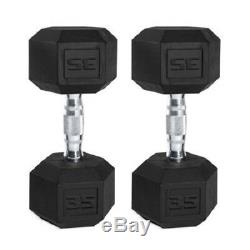 Hex Dumbbells Rubber Coated Weight Set Of 2 Cast Iron Home Gym Chrome 5 60 Lbs