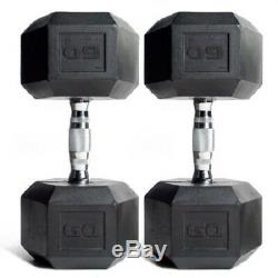 Hex Dumbbells Rubber Coated Weight Set Of 2 Cast Iron Home Gym Chrome 5 60 Lbs
