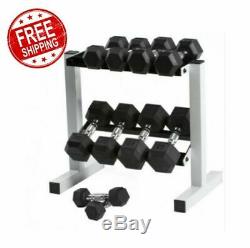 Hex Rubber Dumbbell Weight Set 5-25 LB With Rack Home Fitness Gym Exercise Fit