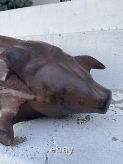 Huge Antique Cast Iron Pig Piggy Coin Bank Sculpture Door Stop 24 LB 18 Vintage