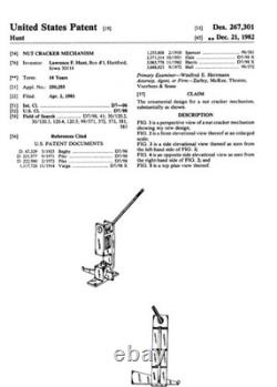 Hunt Mechanical Cast Iron Black Walnut Nutcracker Patent D267301 Made In USA Hunt Mechanical Cast Iron Black Walnut Nutcracker Patent D267301 Made In USA