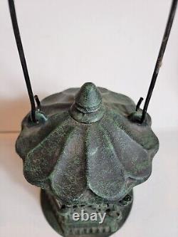 Japanese Garden Verdigris Pagoda Cast Iron Candle Lantern Heavy 8+ Lbs Vintage