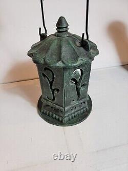 Japanese Garden Verdigris Pagoda Cast Iron Candle Lantern Heavy 8+ Lbs Vintage