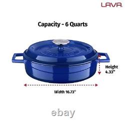 LAVA 6 Quart Enameled Cast Iron Braiser Multipurpose Stylish Blue Round Dutc