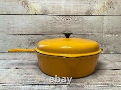 LE CREUSET #27 France Yellow Enamel Cast Iron Cassadou Skillet Dutch Oven with lid