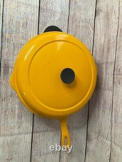 LE CREUSET #27 France Yellow Enamel Cast Iron Cassadou Skillet Dutch Oven with lid