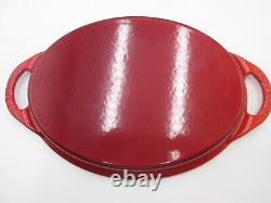 LE CREUSET ENAMELED CAST IRON CERISE OVAL DUTCH OVEN withGRILL LID #28 4.5 QT TAG