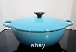 LE CREUSET ENAMELED CAST IRON TURQUOISE SOUP POT MARMITE WithLID #22 3.5QT CLEAN