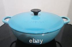 LE CREUSET ENAMELED CAST IRON TURQUOISE SOUP POT MARMITE WithLID #22 3.5QT CLEAN