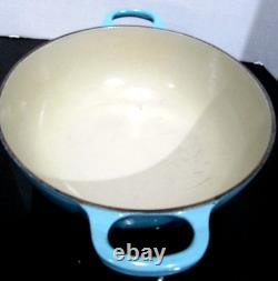 LE CREUSET ENAMELED CAST IRON TURQUOISE SOUP POT MARMITE WithLID #22 3.5QT CLEAN