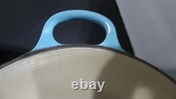 LE CREUSET ENAMELED CAST IRON TURQUOISE SOUP POT MARMITE WithLID #22 3.5QT CLEAN