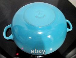 LE CREUSET ENAMELED CAST IRON TURQUOISE SOUP POT MARMITE WithLID #22 3.5QT CLEAN