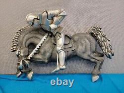 Large Vintage 40LB Gothic Cast Iron Saint George Horse & Knight Art Deco Decor