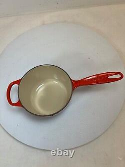 Le Creuset 1.75 Qt. Saucepan Cerise SS Knob Enameled Cast-iron minor blemish