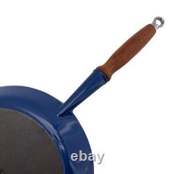 Le Creuset Blue Cast Iron Skillet #26 Early Model with Glissemail Interior France