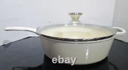 Le Creuset Cast Iron Signture Meringue Cassadou Skillet Glass LID 3.75 Qt 10.5