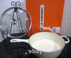 Le Creuset Cast Iron Signture Meringue Cassadou Skillet Glass LID 3.75 Qt 10.5